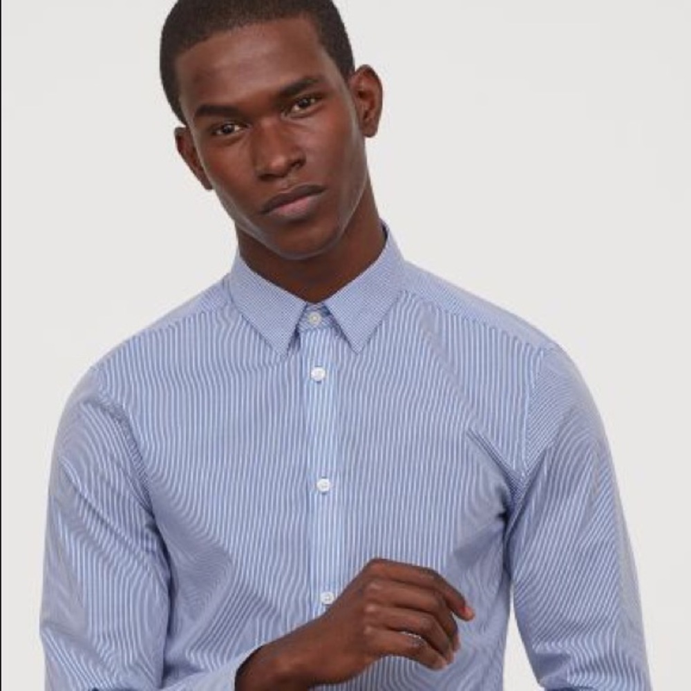 H&M Men’s Long Sleeve White/Blue striped Shirt